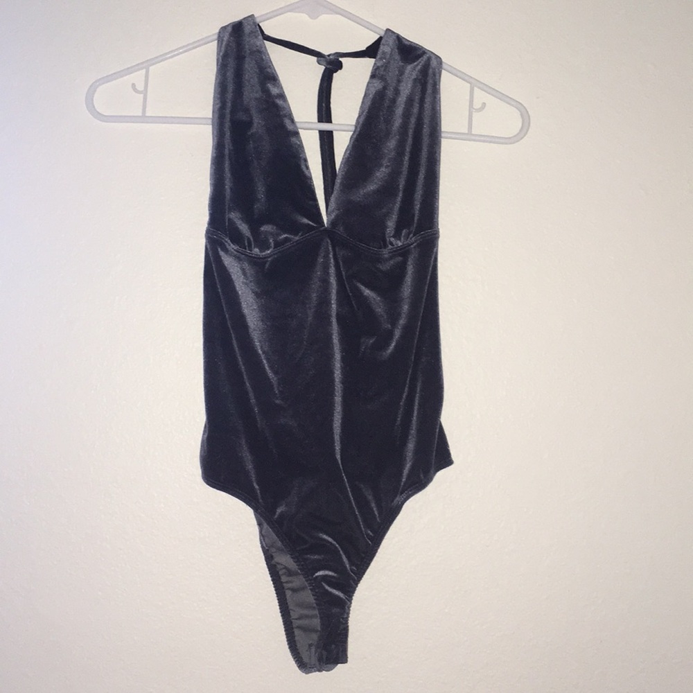 Halter V-neck Blue Velvet Bodysuit